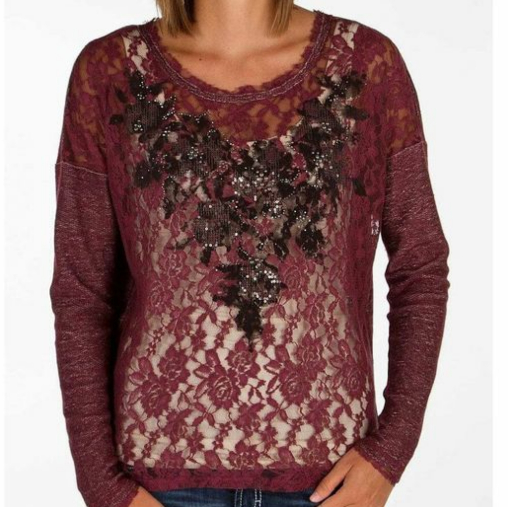 Miss Me Lace Knit Long Sleeve Top Women's Size XS